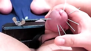 Cock skewering far-out cbt - 7 needles & cumshot anent squeezed balls