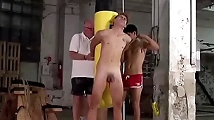 Bound twink galiel swan spanked in 3way by sebastian kane