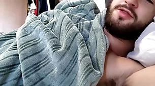 Straight roommate invites you to bed for a nap - queasy chested stud - uncut cock - alpha male