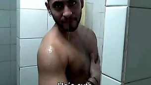 Untidy latinos locker room fucking facial cumshot
