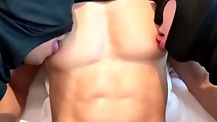 Amazing customize six pack and big pecs asian guy nipple played and sucked