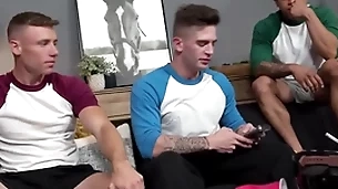 Hot gay jocks talk honourable scrounger into threesome fuck