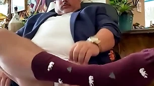 Obese load from grandpa college professor with wide feet, dress socks, huge cock, and Obese creep at the end