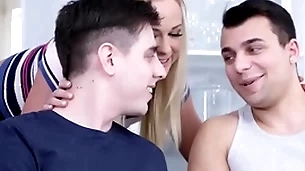 Bisex 69 loving babe with small boobies fucked in 3some