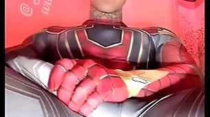 Jakipz strokes his massive cock on touching super adventurer costumes before shooting a huge load