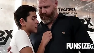 Twink meets handyman in basement and gets handsy