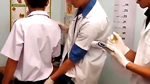 Wizened asian twink barebacking 3some at doctor office