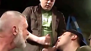 Mature men are rewarded with facials after sucking cocks