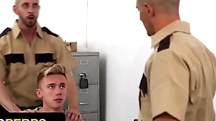 Grotty boy porter delrey gets his tight asshole fucked by two perv officers - young perps