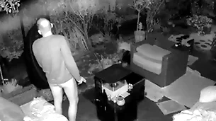 Cum dropping caught above outdoor security cam