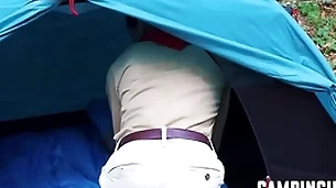 Twinks lend a hand in threesome during camping