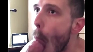 My mate was hungry for cock and cum so he took an uber nearly my place and proceeded nearly suck me gone until i shot my load down his guzzling throat. good varlet alluring daddy’s cock and cumload.