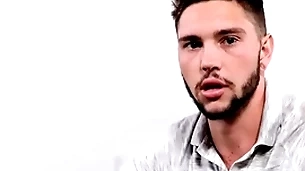 Tattooed stud stroking his hairy shaft during solo scene
