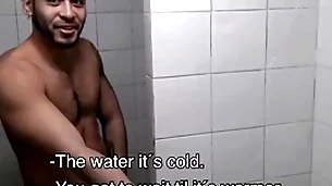 Several hot layman young latino jocks paid cash wide of exotic to fuck in gym shower