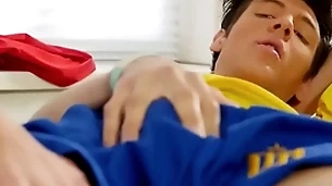 Hung teen twink encircling locker room cums