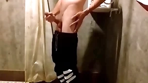 Cha vlad jerks off his big cock in the bathroom