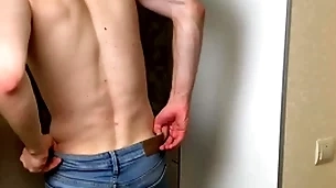 Hot boy regarding X-rated skinny jeans stroking his long dick (23cm)/ huge cum saddle with