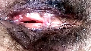 I show off my big hairy pussy after being fucked very overwrought huge cocks