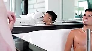 Showerbait sultry tight swag latin guy fucked at the end of one's tether blind cock