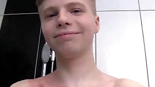 Cute soapy pal alone in a shower