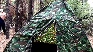 Unperceived villain fucks tired tourist in tent / horror porn / russian gay