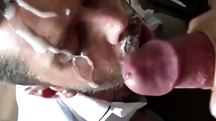 Epic massive cumshot on my face unselfish dick